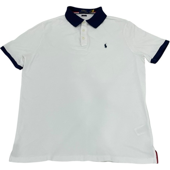 White and Navy Blue Ralph Lauren Polo Shirt (L) - Picture 2 of 7